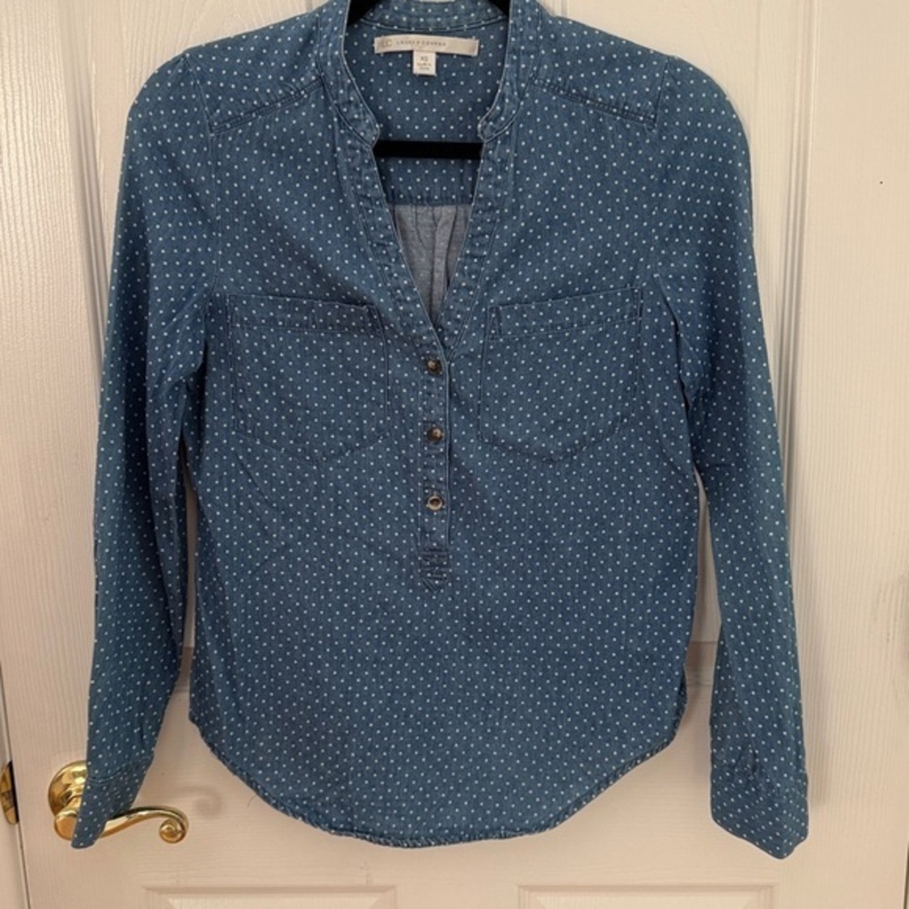 LC Lauren Conrad Denim Polka Dot Shirt size XS